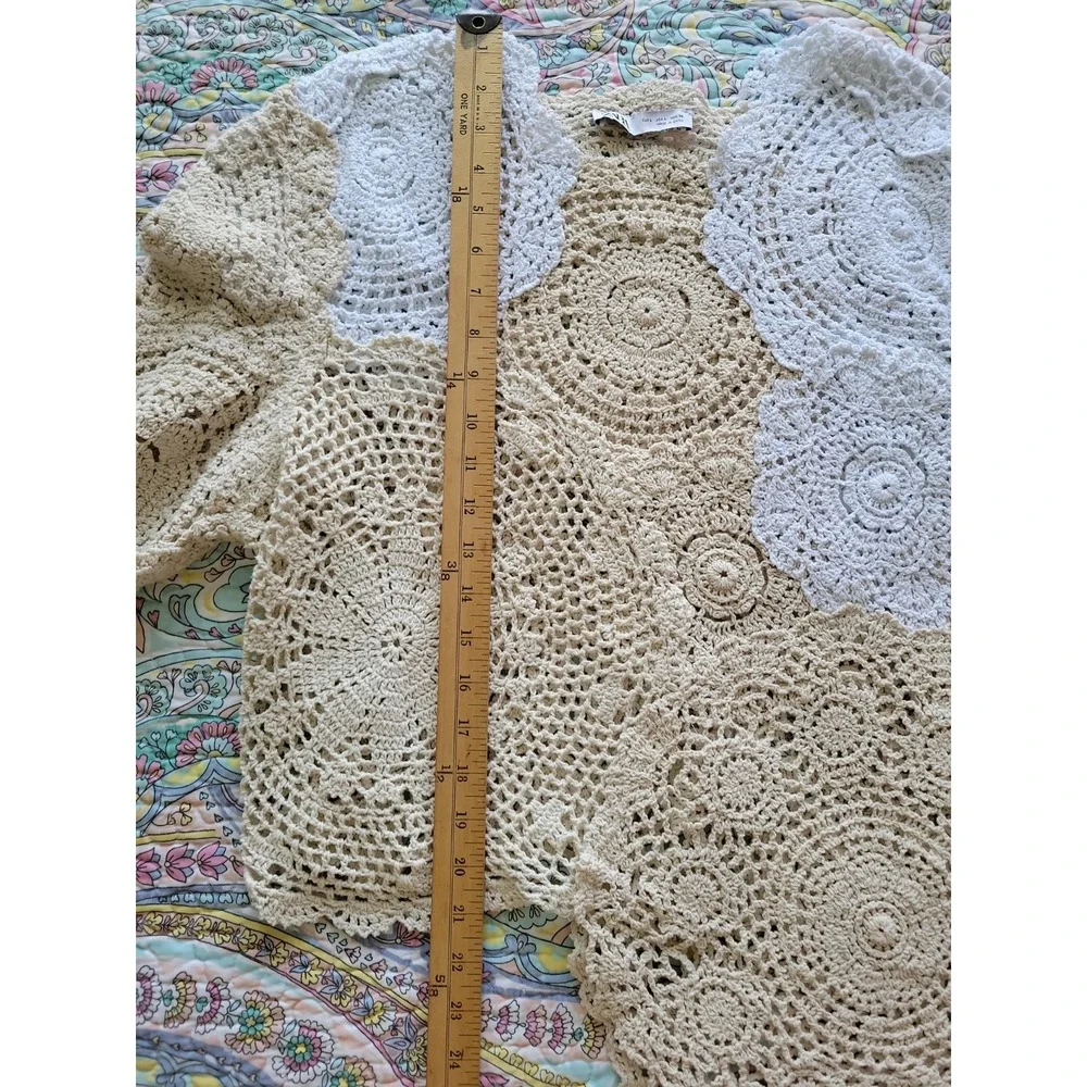 Zara Crochet Doilie Top Size L Asymmetrical Cottagecore Grannycore Hippie Beachy